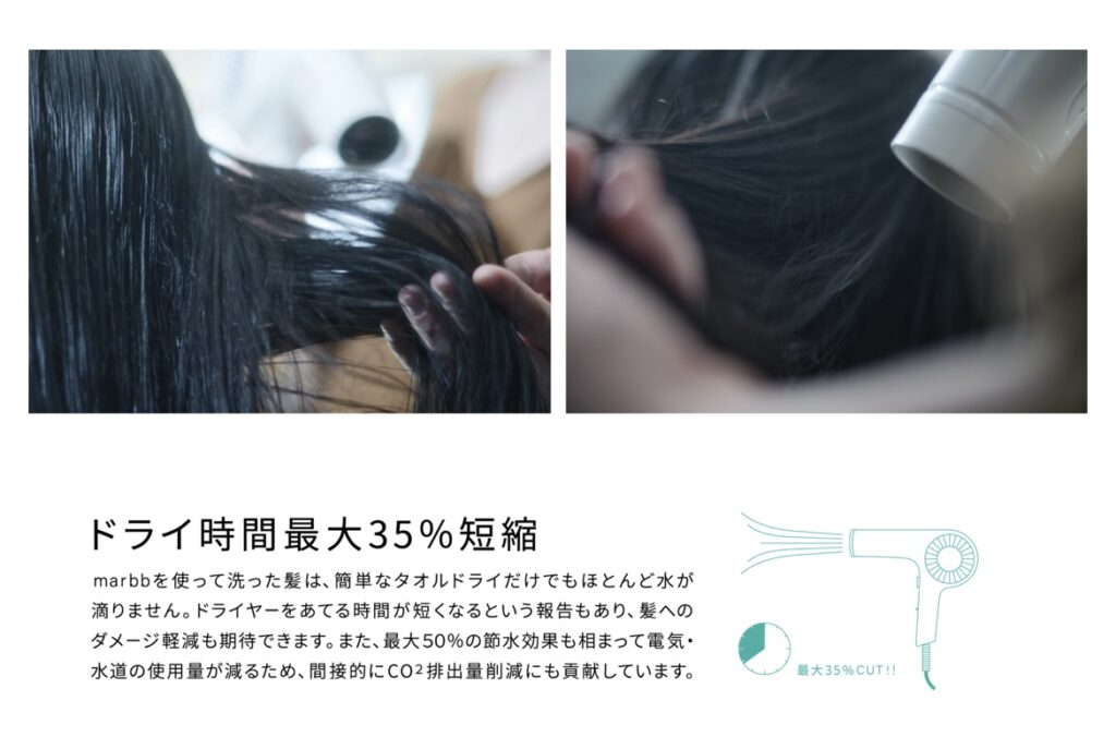 お家に帰ってからも数日間、乾く時間が短縮されるという魔法のようなナノバブルmarbb